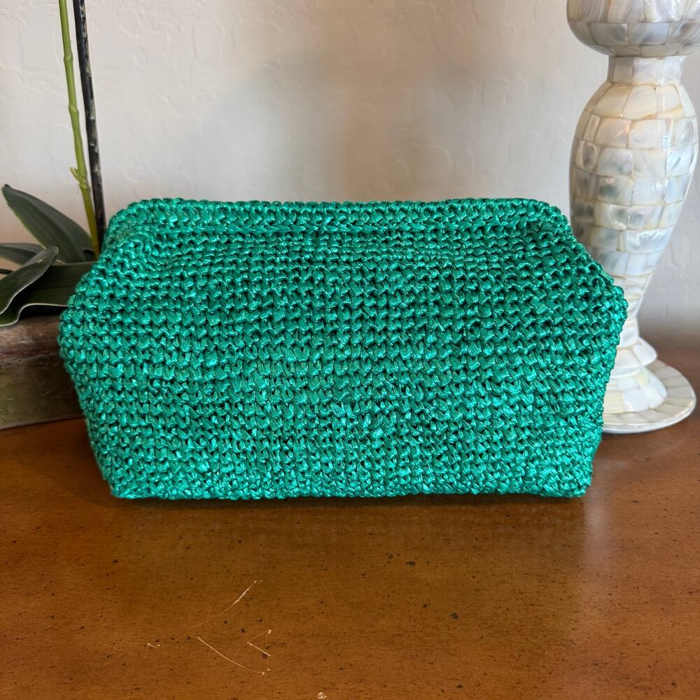 J.Crew Portofino Faux Raffia Clutch Emerald Green NWT